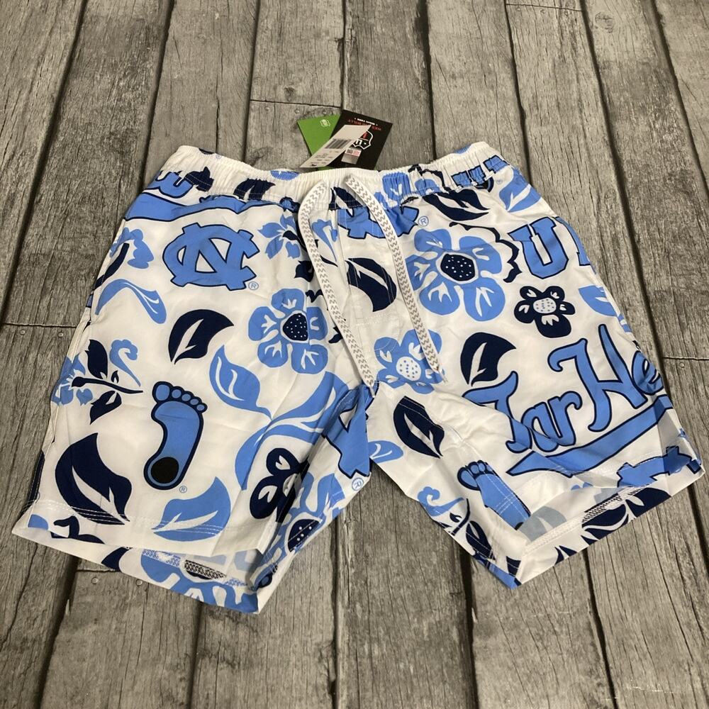 NWT Men’s Wes & Willy UNC North Carolina Tar Heels Swim Trunks Small White Blue